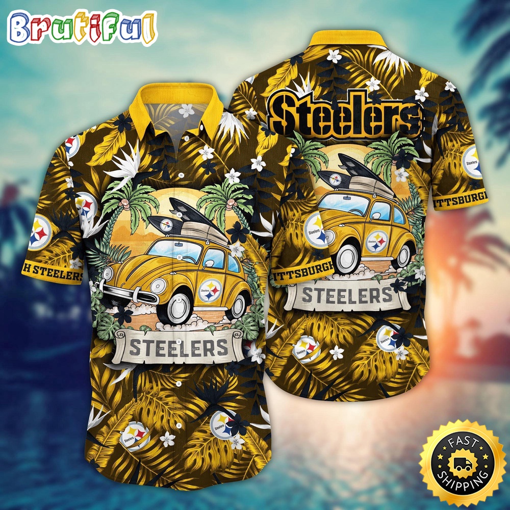 NFL Pittsburgh Steelers Hawaii Shirt Car Plam Tree Aloha Shirt