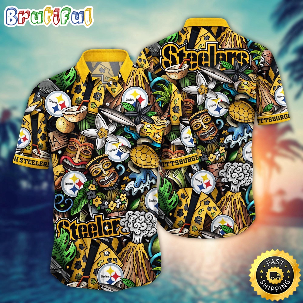 NFL Pittsburgh Steelers Hawaii Shirt Flower Tiki Me Off Aloha Shirt