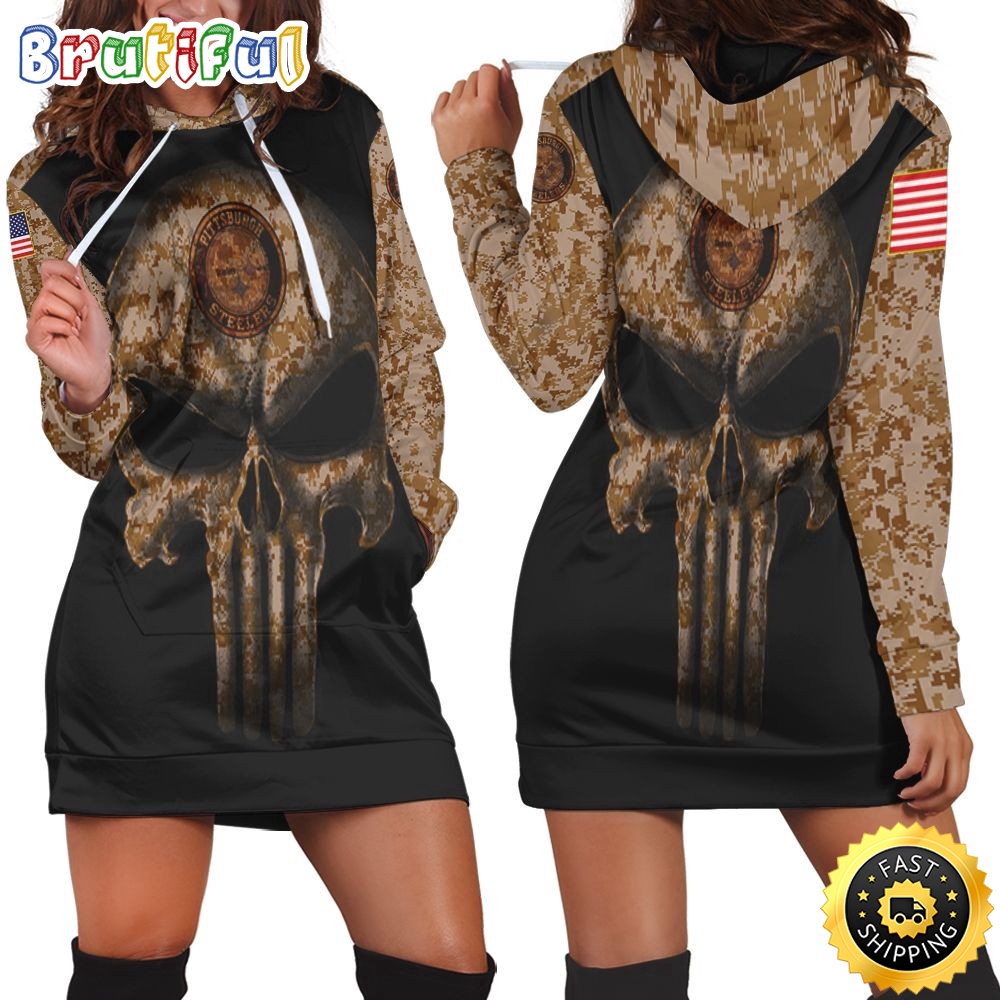 NFL Pittsburgh Steelers Hoodie Dress American Flag Camouflage Skull