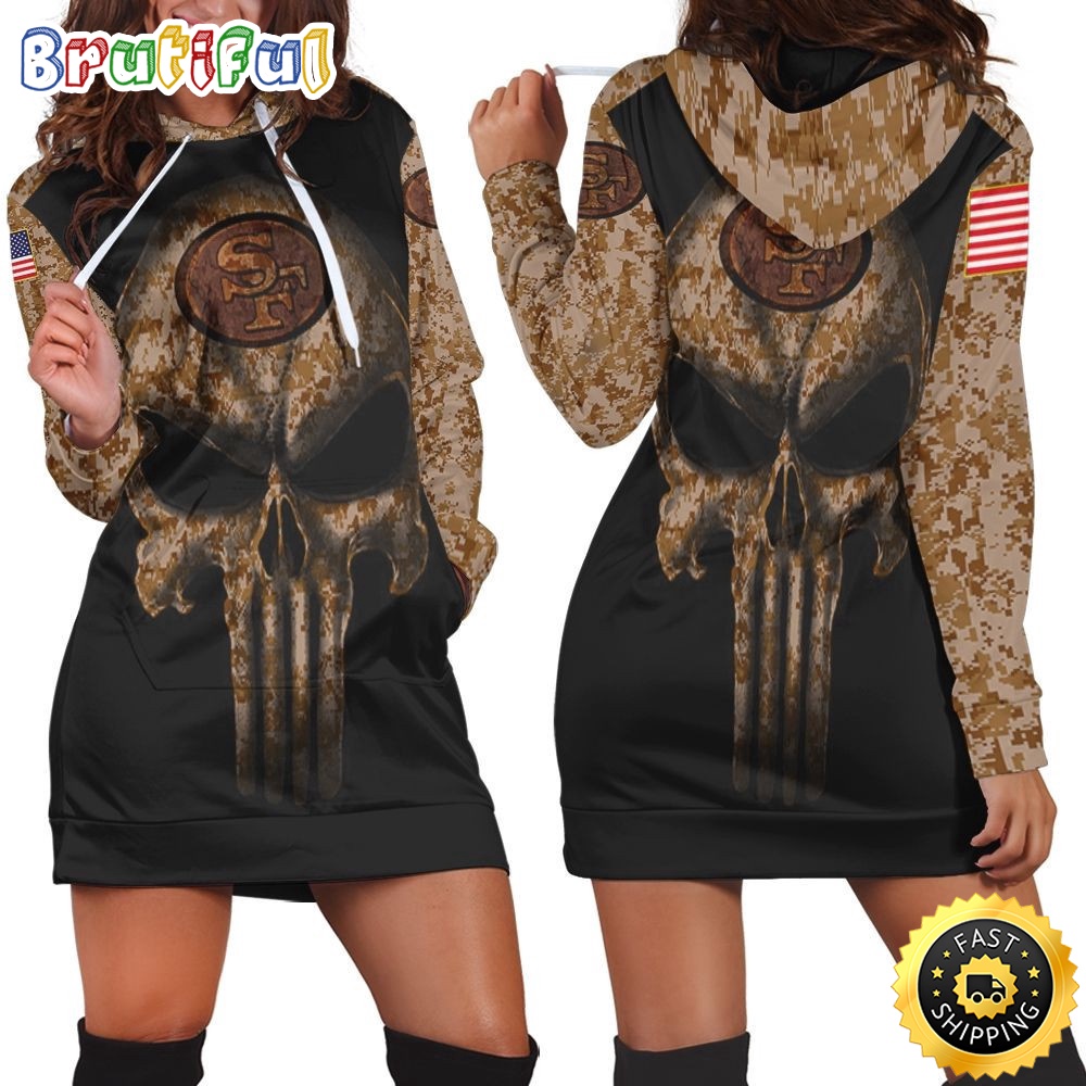 NFL San Francisco 49ers Hoodie Dress American Flag Camouflage Skull