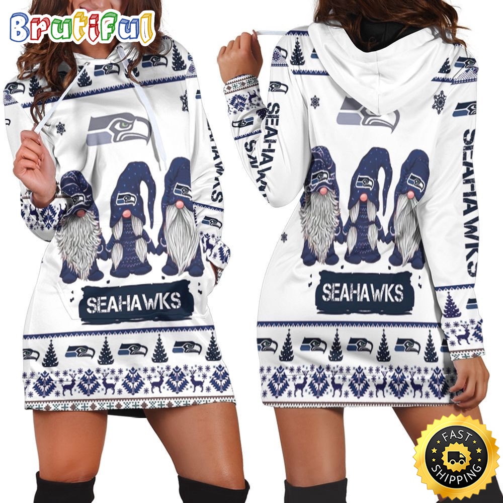 NFL Seattle Seahawks Hoodie Dress Gnomes All Over Print Hoodie Women