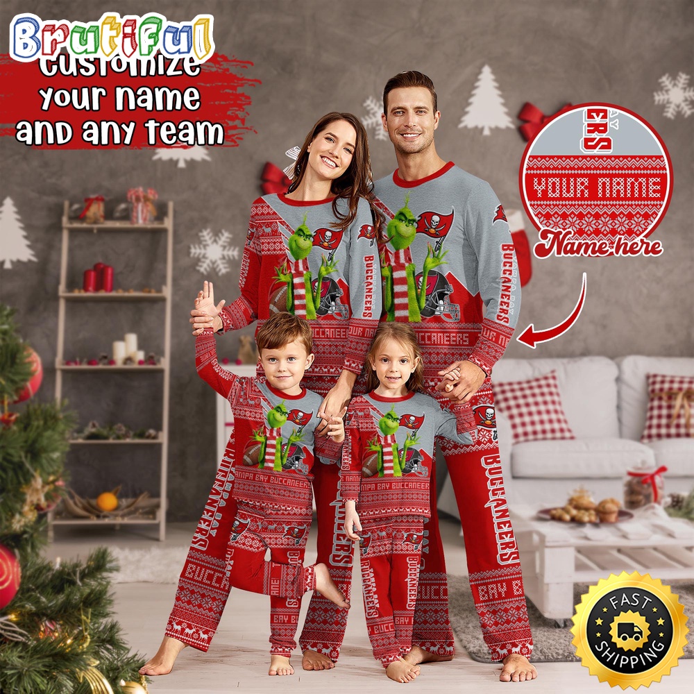 NFL Tampa Bay Buccaneers Pajamas Christmas Sports For Family Custom Name Pajamas