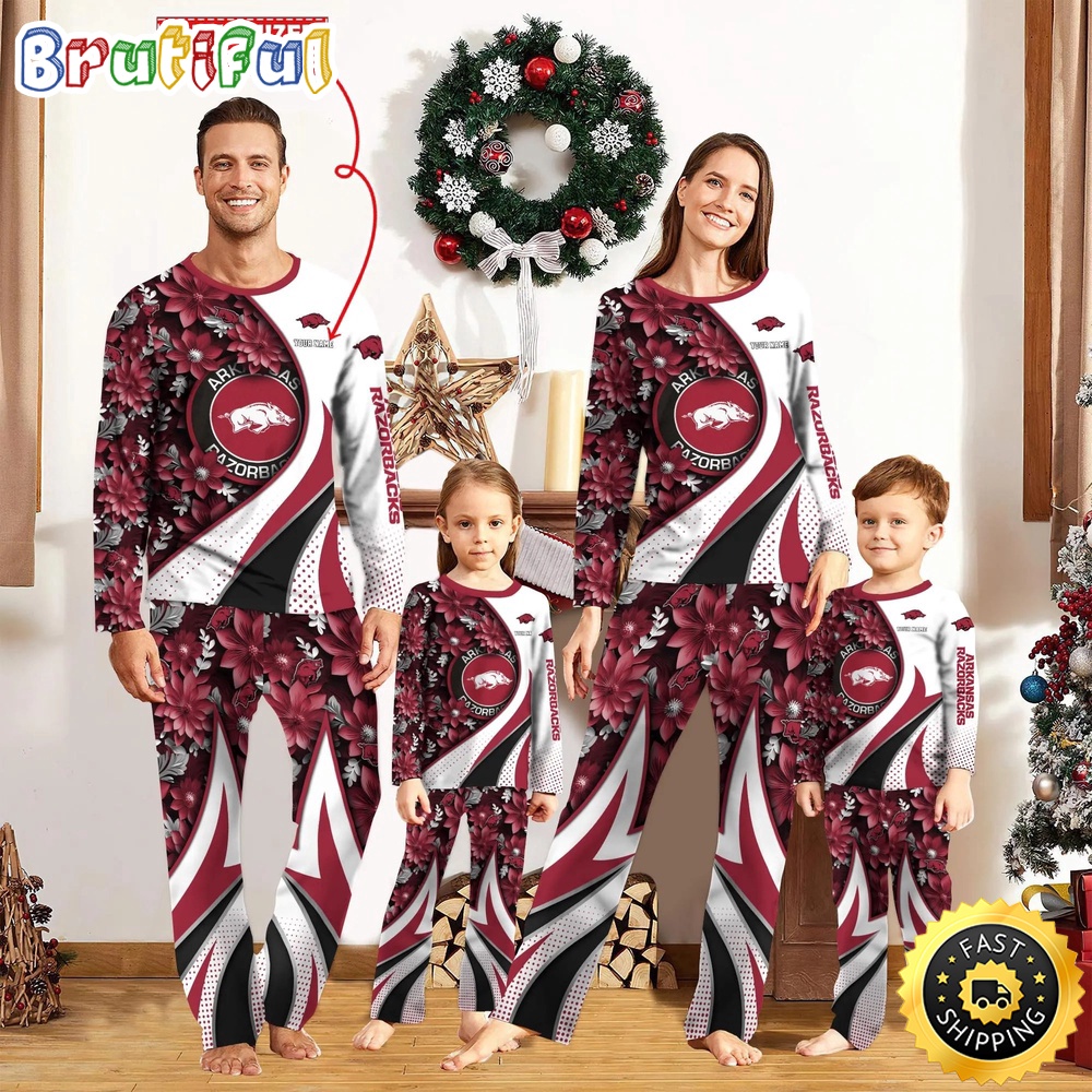 Personalized NCAA Arkansas Razorbacks Pajamas Flower For Sport Family