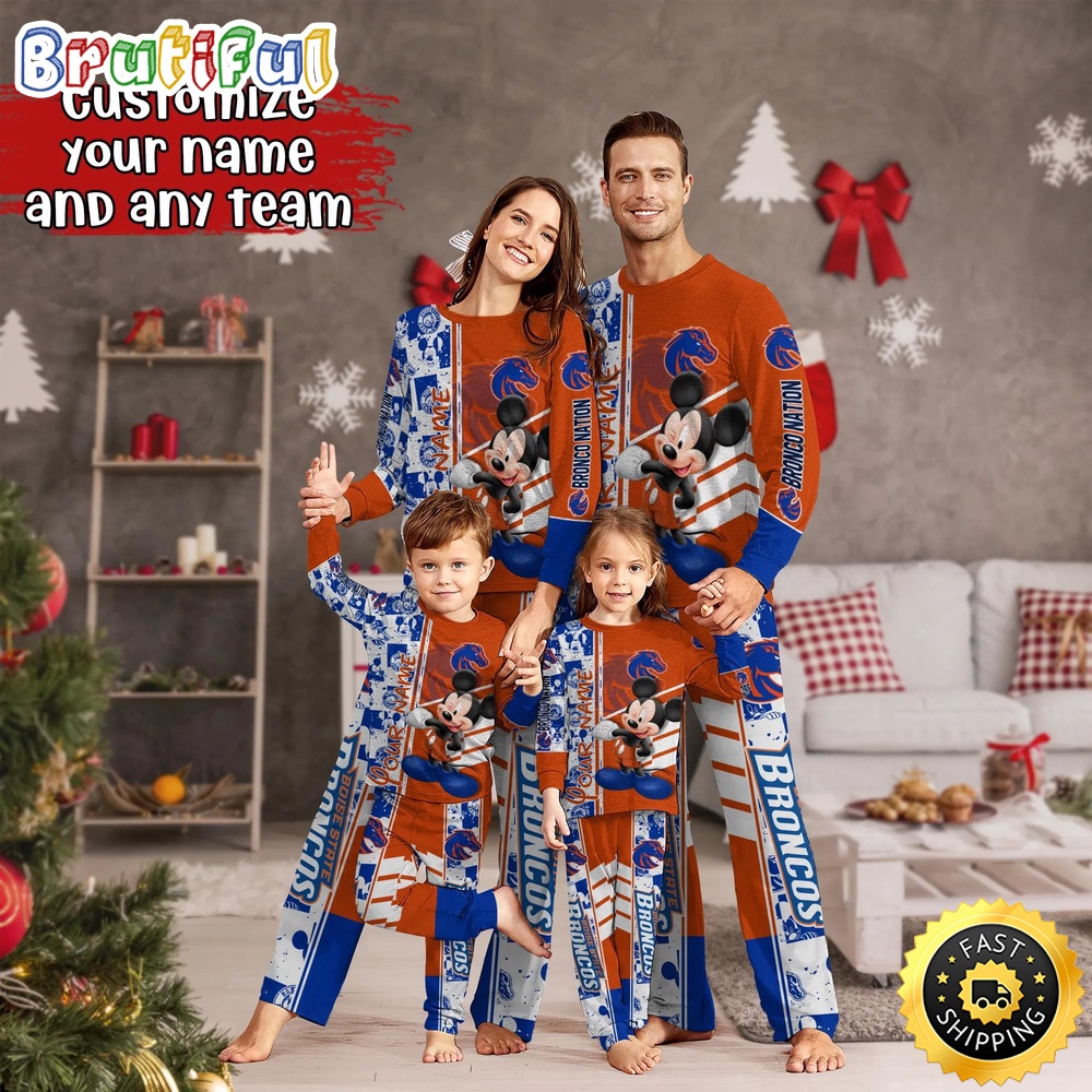 Personalized NCAA Boise State Broncos Pajamas Mickey Mouse For Family