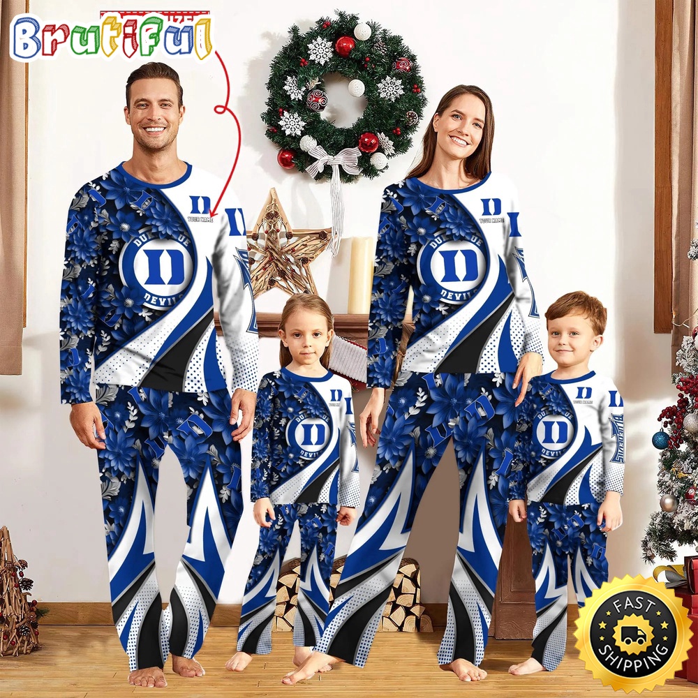 Personalized NCAA Duke Blue Devils Pajamas Flower For Sport Family