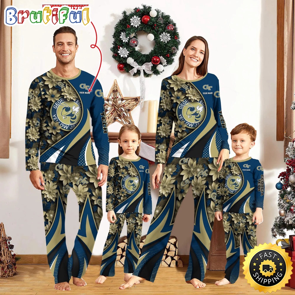 Personalized NCAA Georgia Tech Yellow Jackets Pajamas Flower For Sport Family