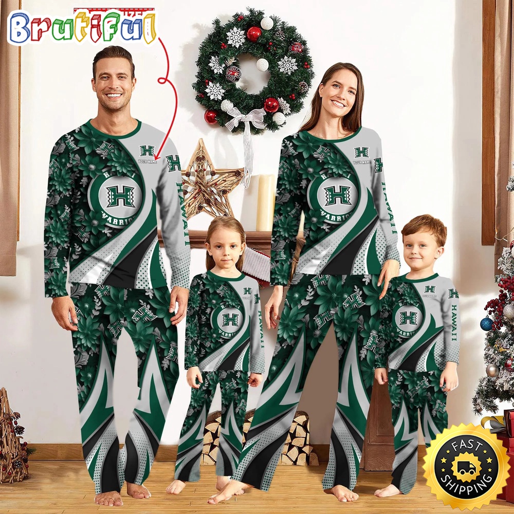 Personalized NCAA Hawaii Rainbow Warriors Pajamas Flower For Sport Family