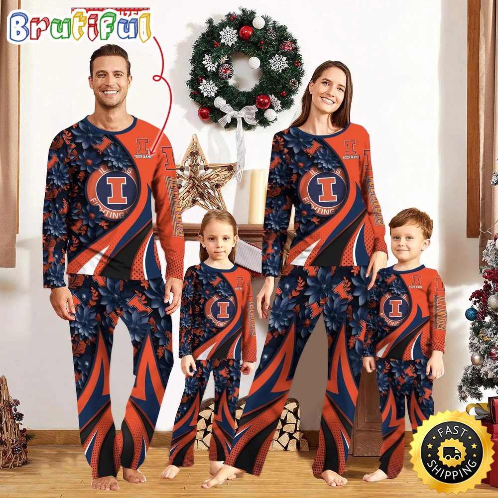 Personalized NCAA Illinois Fighting Illini Pajamas Flower For Sport Family