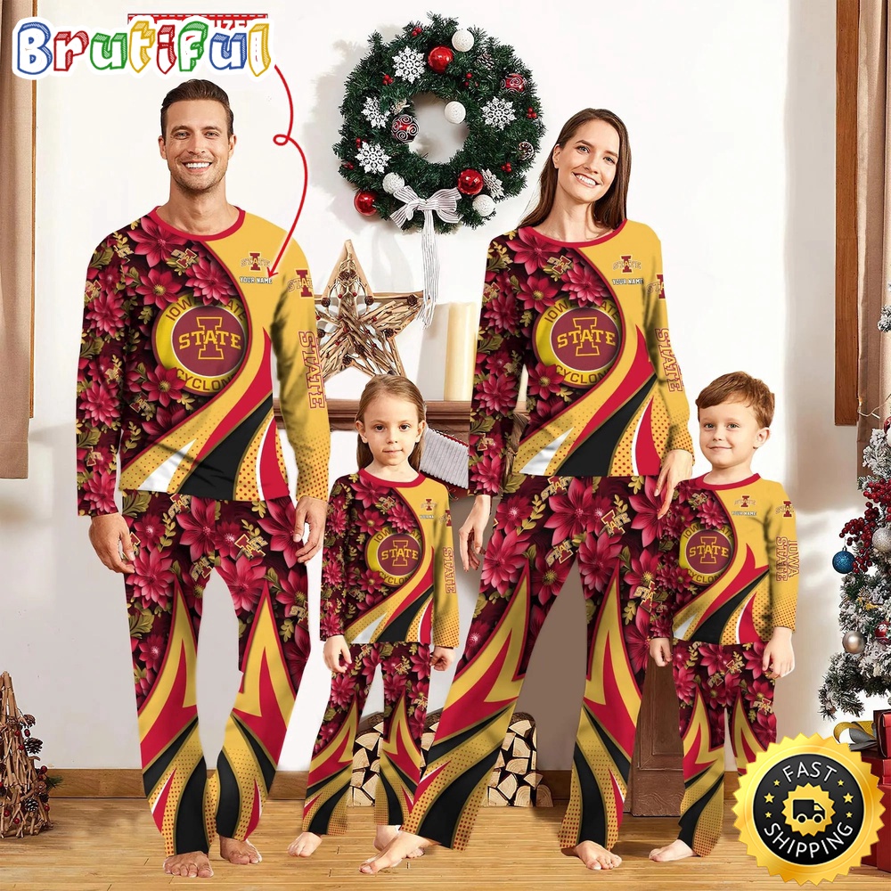 Personalized NCAA Iowa State Cyclones Pajamas Flower For Sport Family