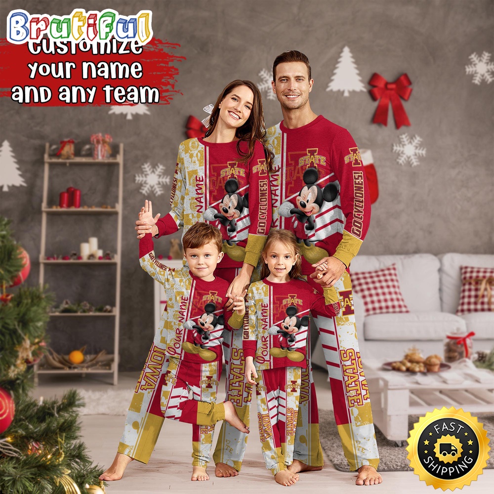 Personalized NCAA Iowa State Cyclones Pajamas Mickey Mouse For Family