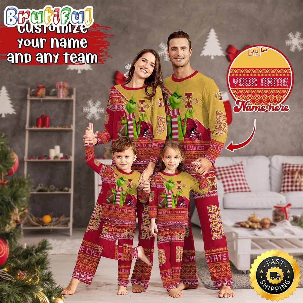 Personalized NCAA Iowa State Cyclones Pajamas Xmas For Sport Family