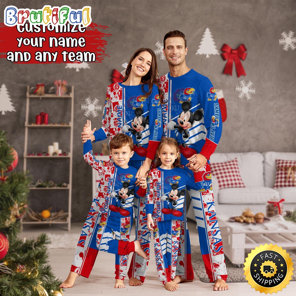 Personalized NCAA Kansas Jayhawks Pajamas Mickey Mouse For Family