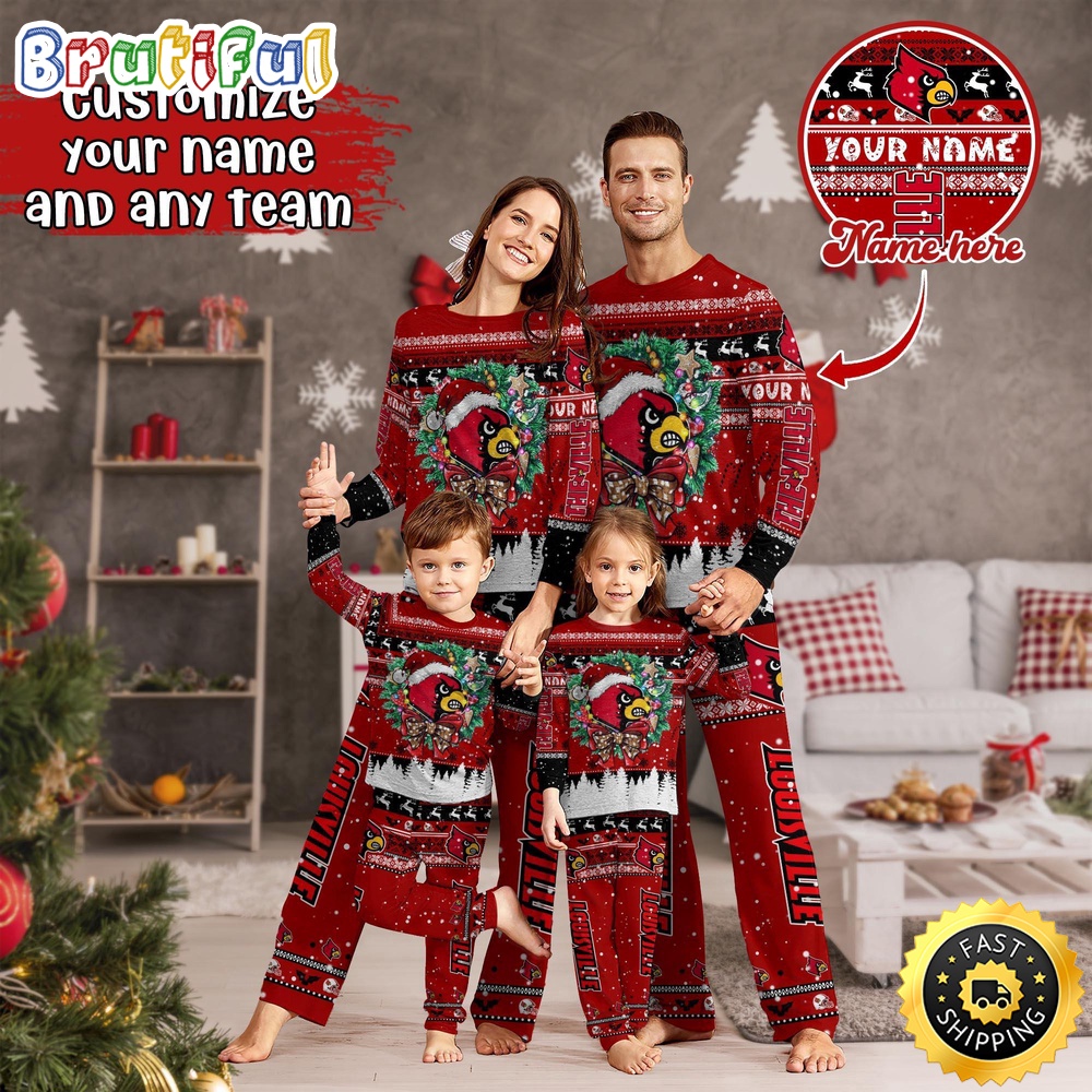 Personalized NCAA Louisville Cardinals Pajamas Christmas Pajamas For Sports Fan