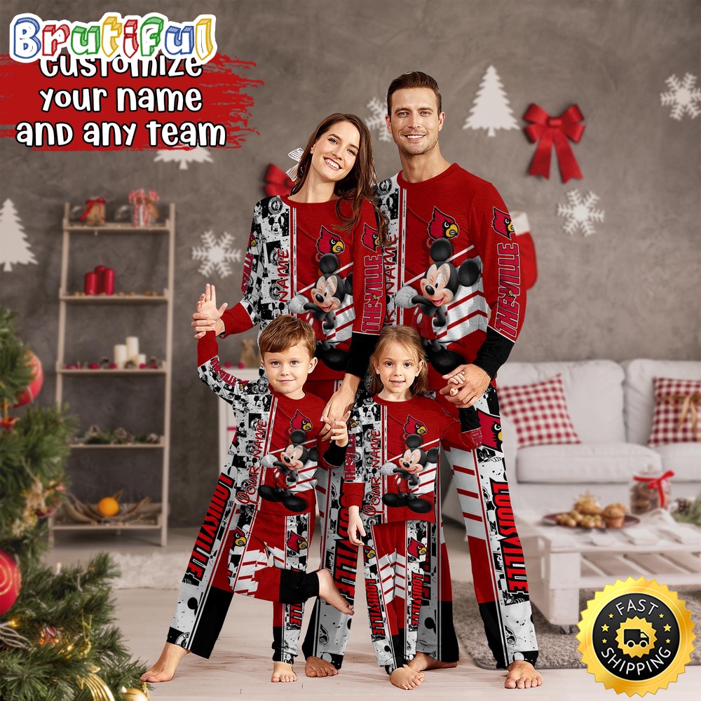 Personalized NCAA Louisville Cardinals Pajamas Mickey Mouse For Family