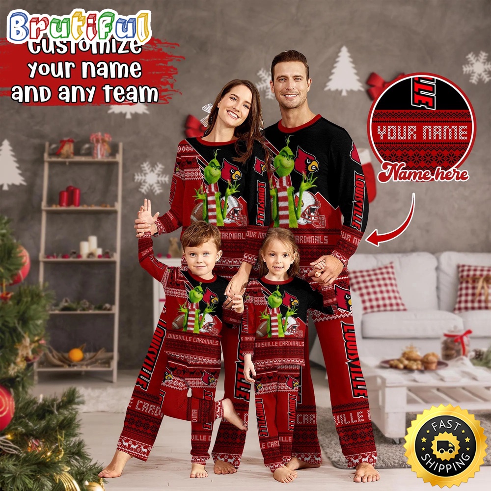 Personalized NCAA Louisville Cardinals Pajamas Xmas For Sport Family