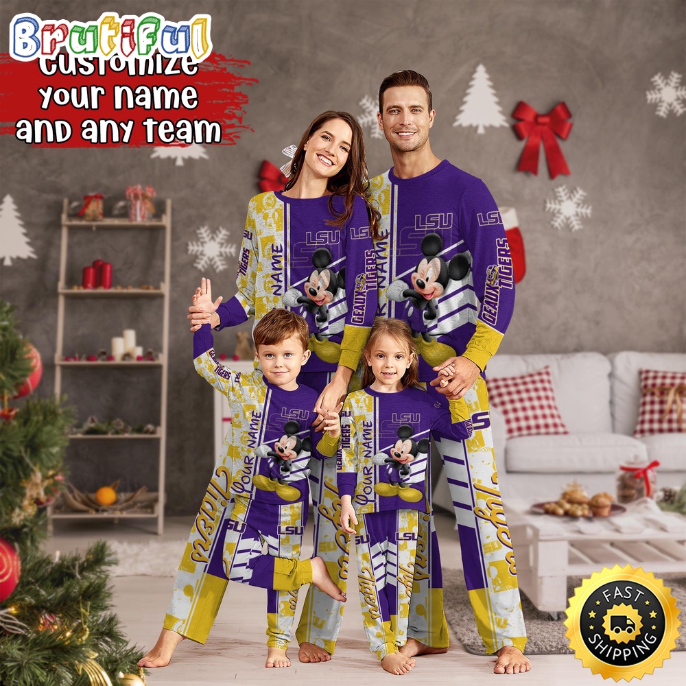 Personalized NCAA LSU TIGERS Pajamas Mickey Mouse For Family