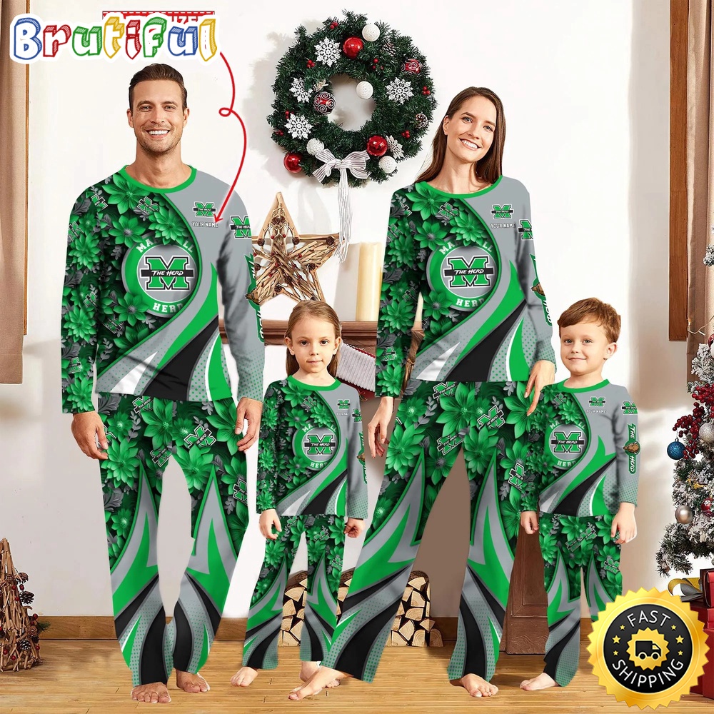 Personalized NCAA Marshall Thundering Herd Pajamas Flower For Sport Family
