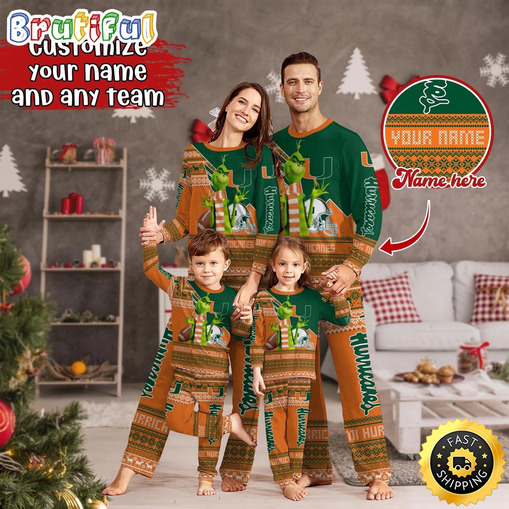 Personalized NCAA Miami Hurricanes Pajamas Xmas For Sport Family