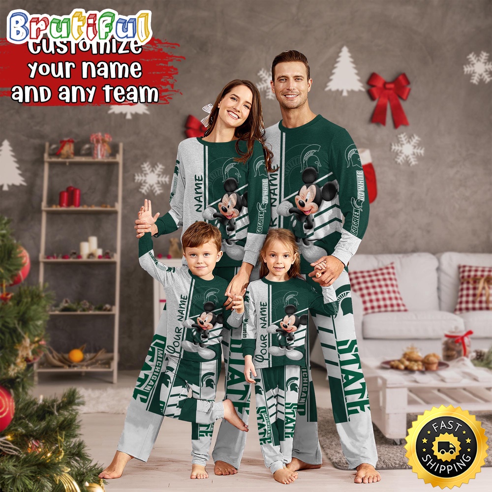Personalized NCAA Michigan State Spartans Pajamas Mickey Mouse For Family