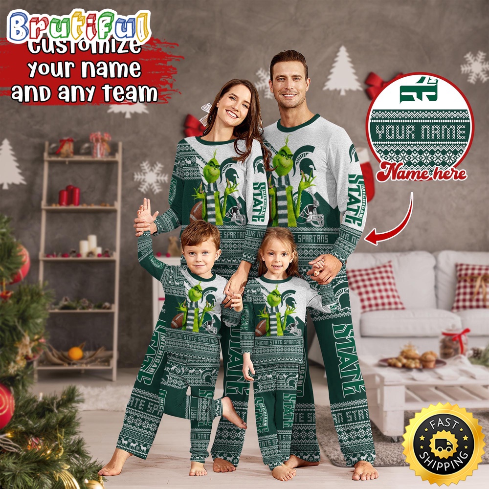 Personalized NCAA Michigan State Spartans Pajamas Xmas For Sport Family