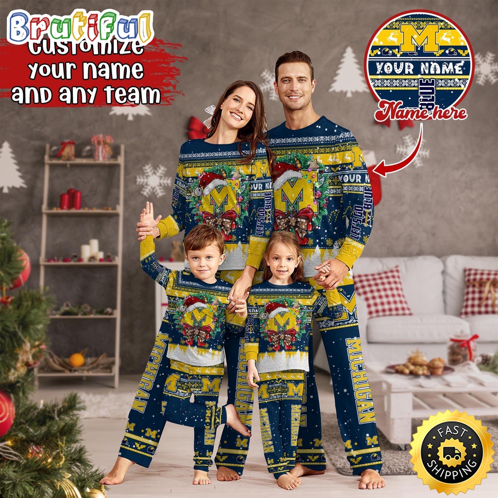 Personalized NCAA Michigan Wolverines Pajamas Christmas Pajamas For Sports Fan