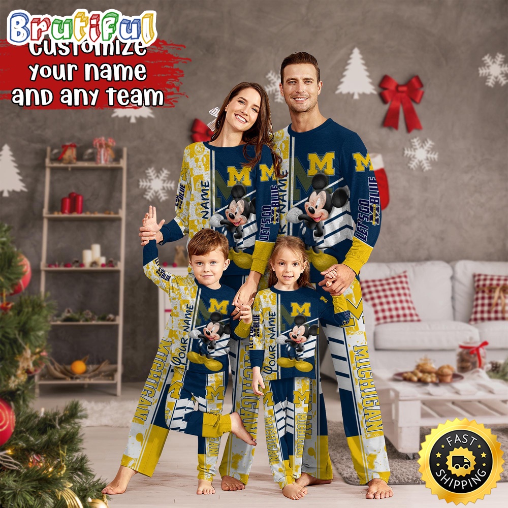 Personalized NCAA Michigan Wolverines Pajamas Mickey Mouse For Family