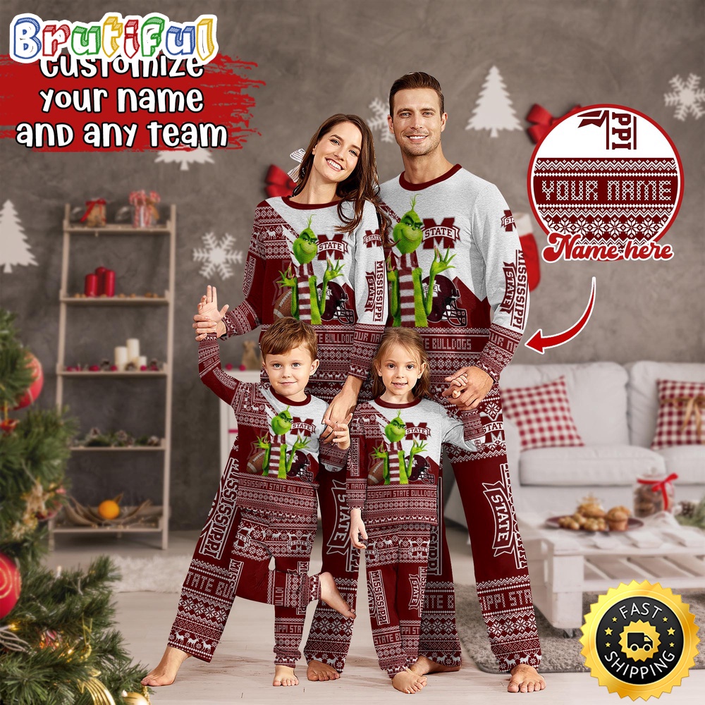 Personalized NCAA Mississippi State Bulldogs Pajamas Xmas For Sport Family