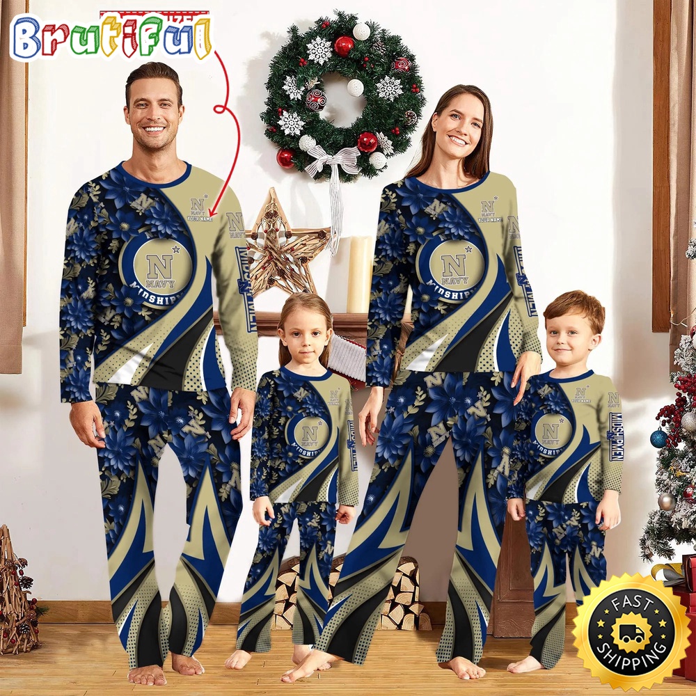 Personalized NCAA Navy Midshipmen Pajamas Flower For Sport Family