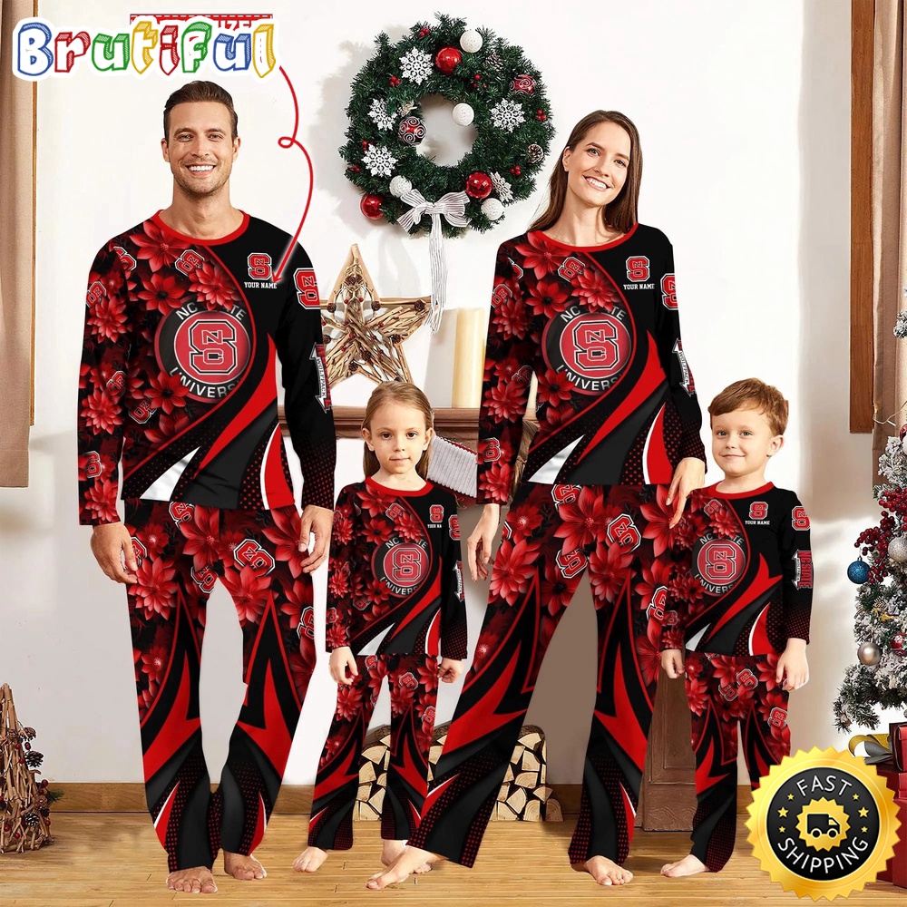 Personalized NCAA NC State Wolfpack Pajamas Flower For Sport Family
