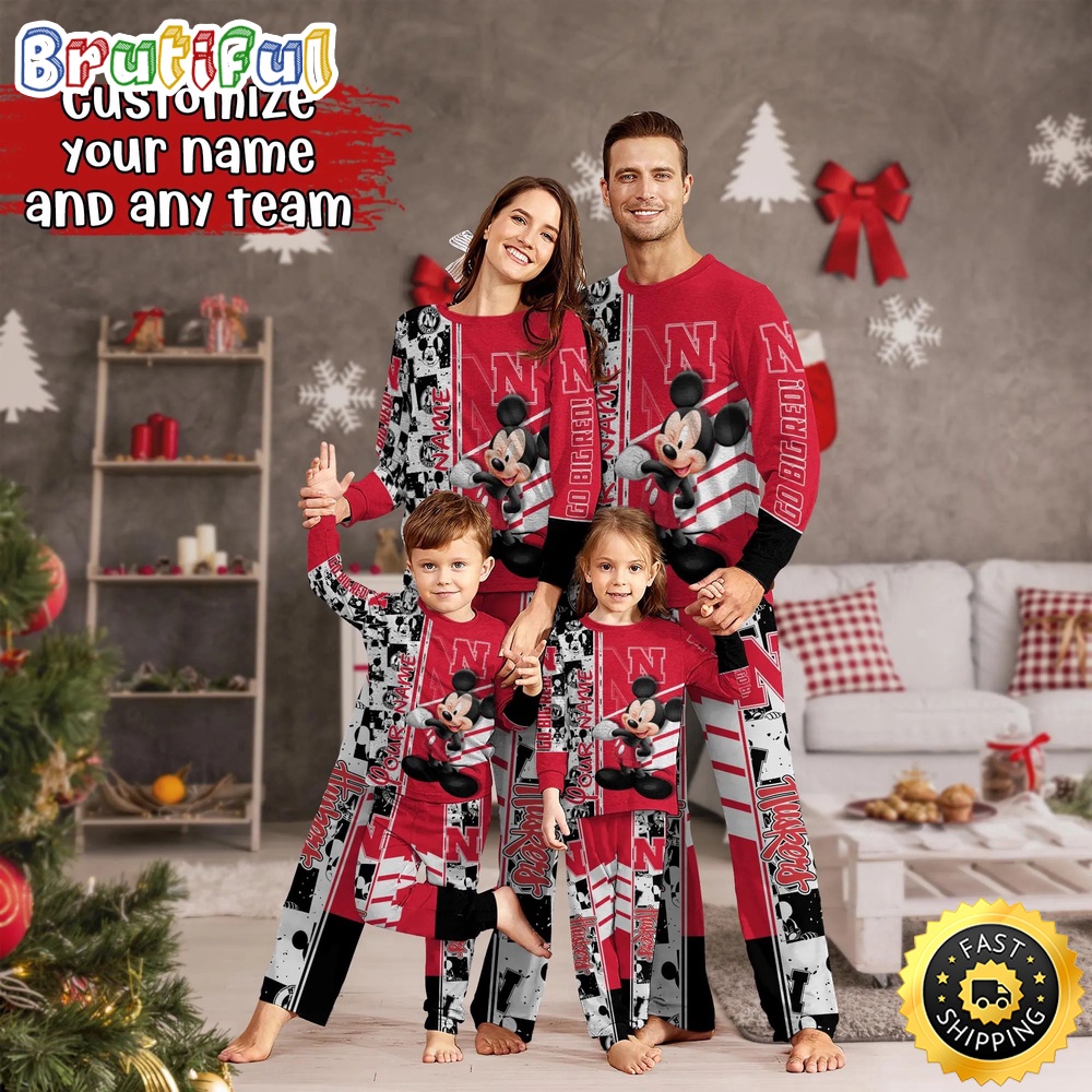 Personalized NCAA Nebraska Cornhuskers Pajamas Mickey Mouse For Family