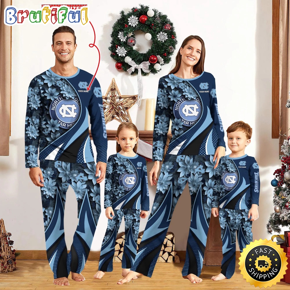 Personalized NCAA North Carolina Tar Heels Pajamas Flower For Sport Family