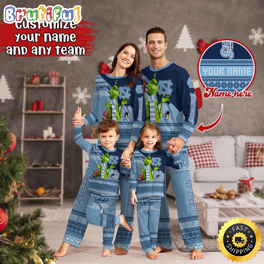 Personalized NCAA North Carolina Tar Heels Pajamas Xmas For Sport Family