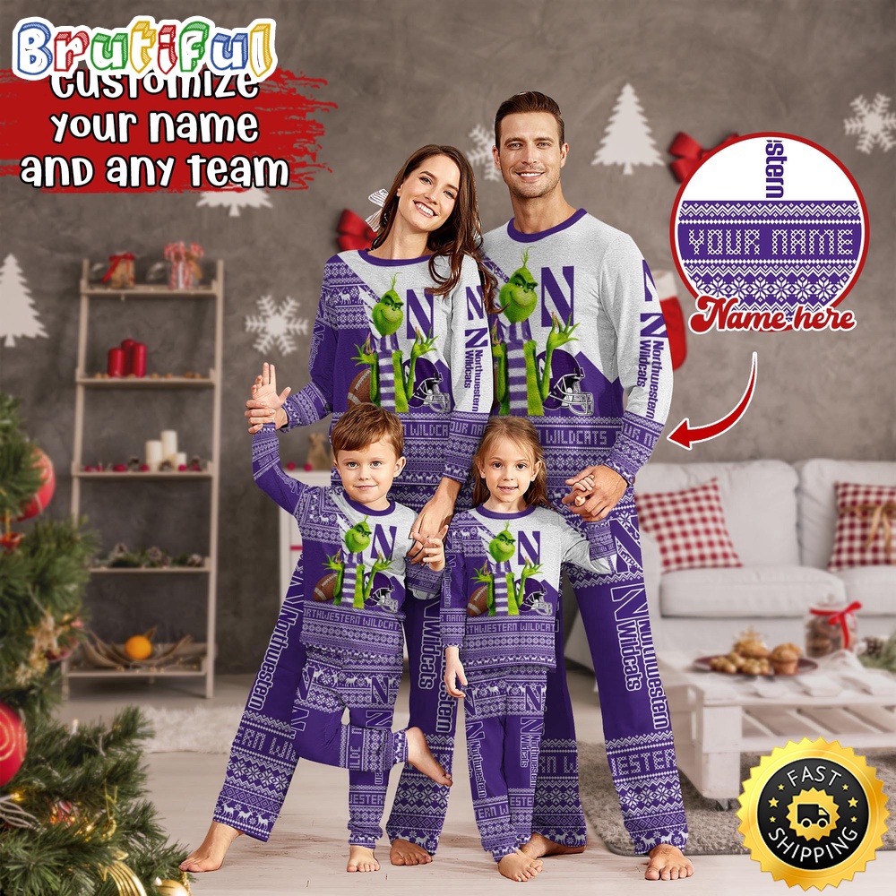 Personalized NCAA Northwestern Wildcats Pajamas Xmas For Sport Family