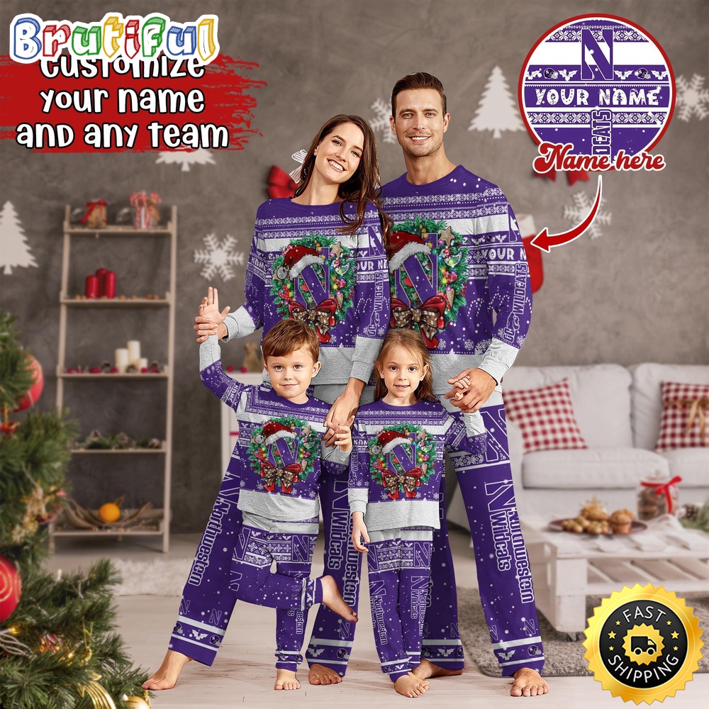 Personalized NCAA Northwestern Wildcats Pajamas Xmas For Sports Fan