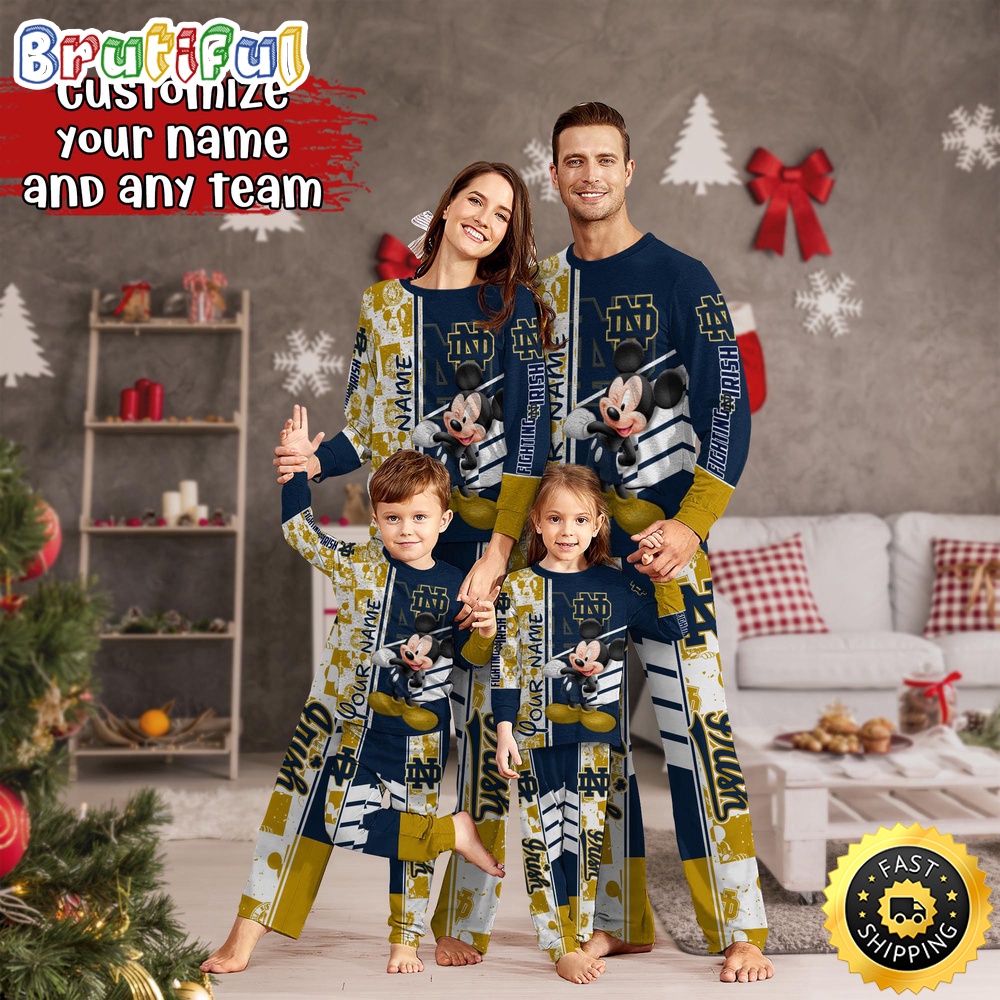 Personalized NCAA Notre Dame Fighting Irish Pajamas Mickey Mouse For Family