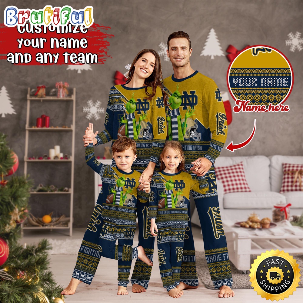 Personalized NCAA Notre Dame Fighting Irish Pajamas Xmas For Sport Family
