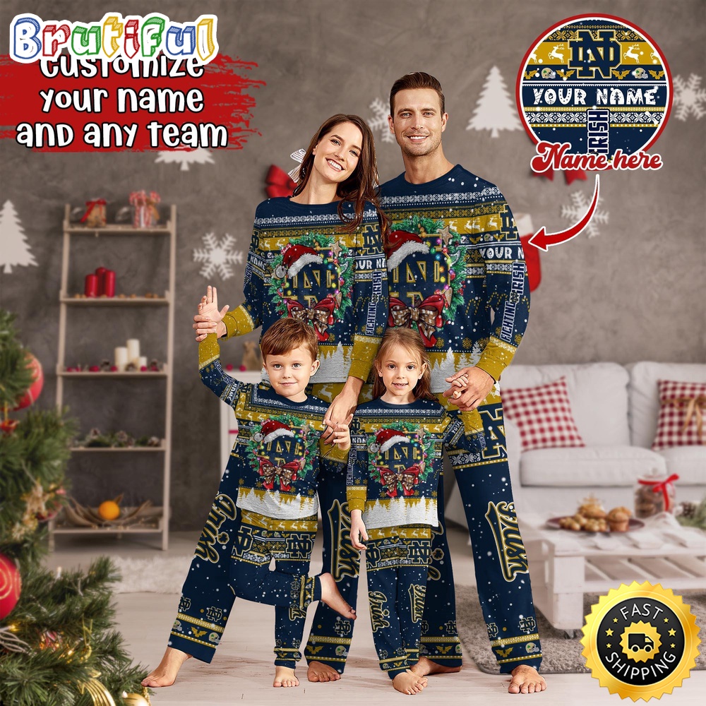 Personalized NCAA Notre Dame Fighting Irish Pajamas Xmas For Sports Fan