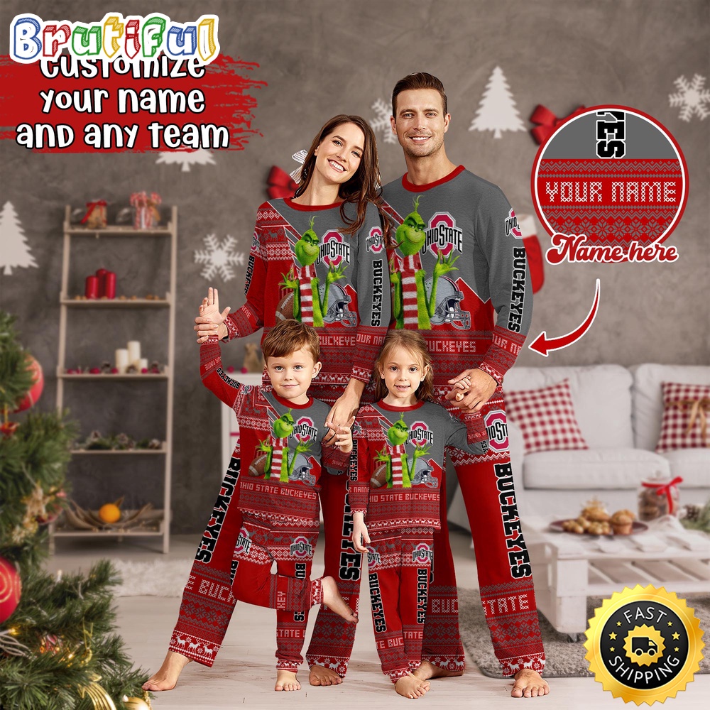 Personalized NCAA Ohio State Buckeyes Pajamas Xmas For Sport Family