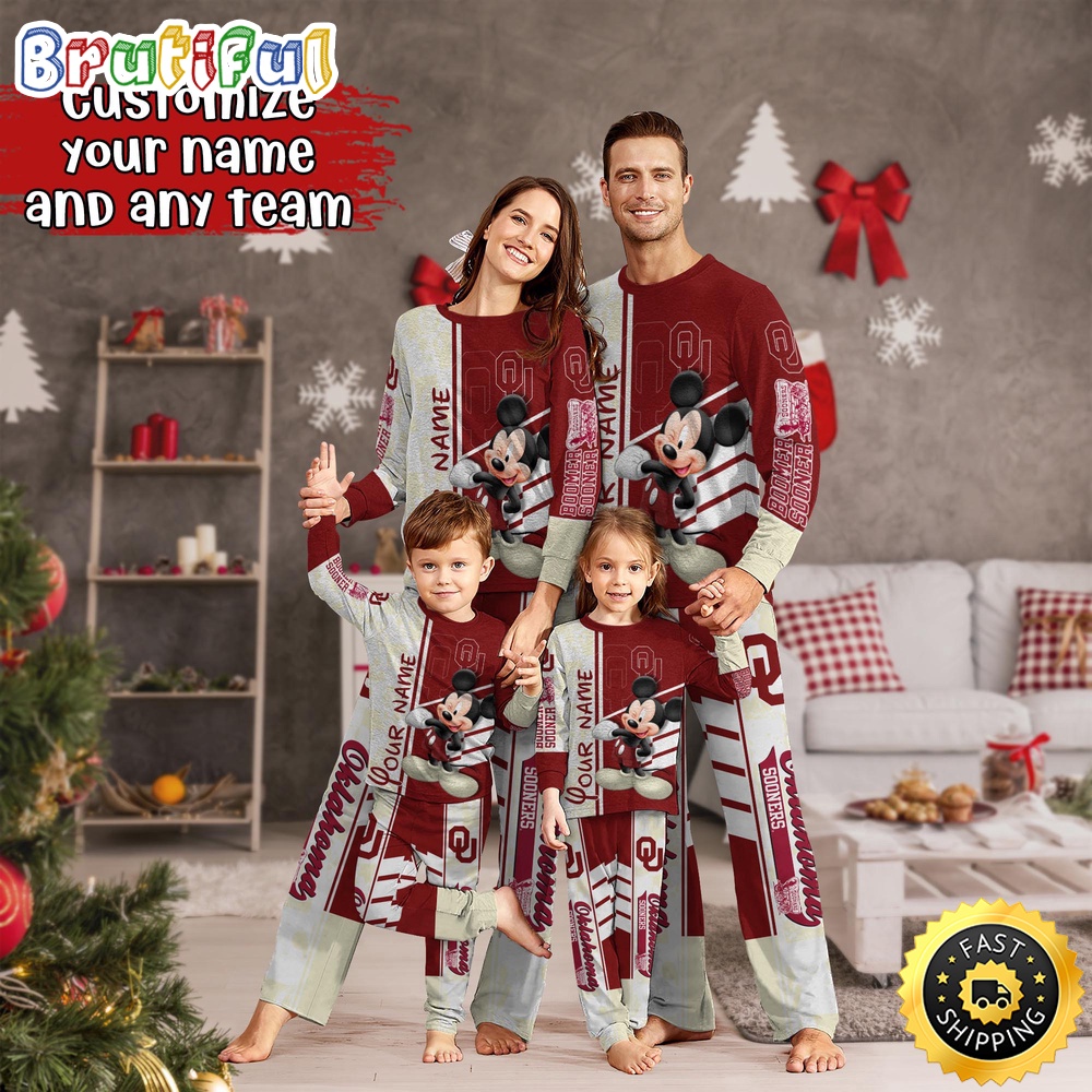 Personalized NCAA Oklahoma Sooners Pajamas Mickey Mouse For Family