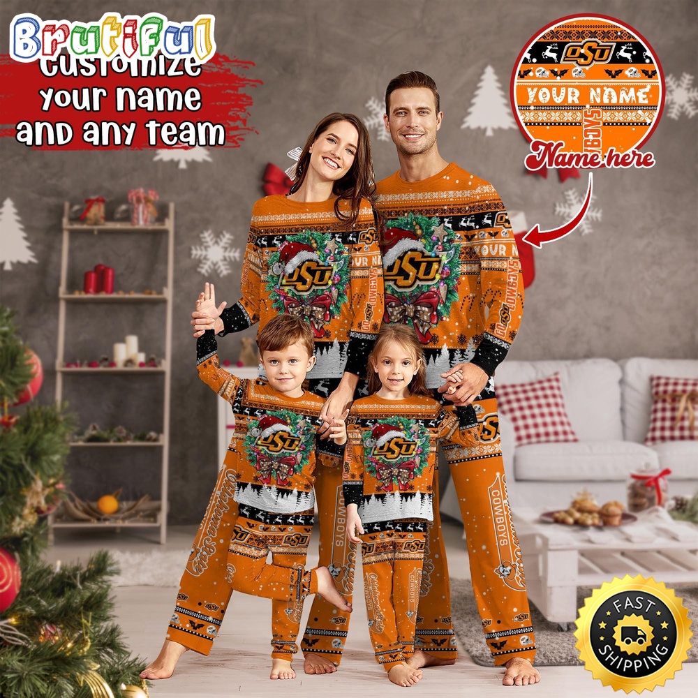 Personalized NCAA Oklahoma State Cowboys Pajamas Xmas For Sports Fan