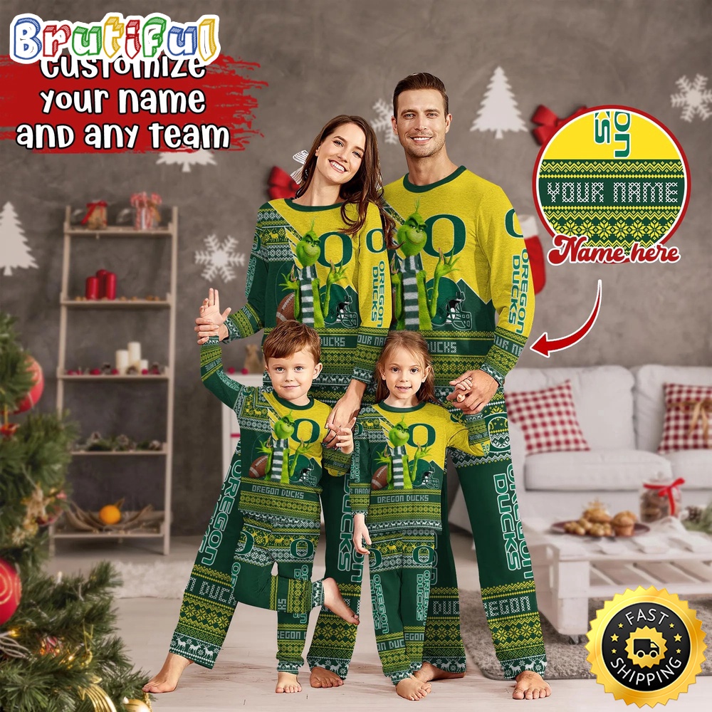 Personalized NCAA Oregon Ducks Pajamas Xmas For Sport Family