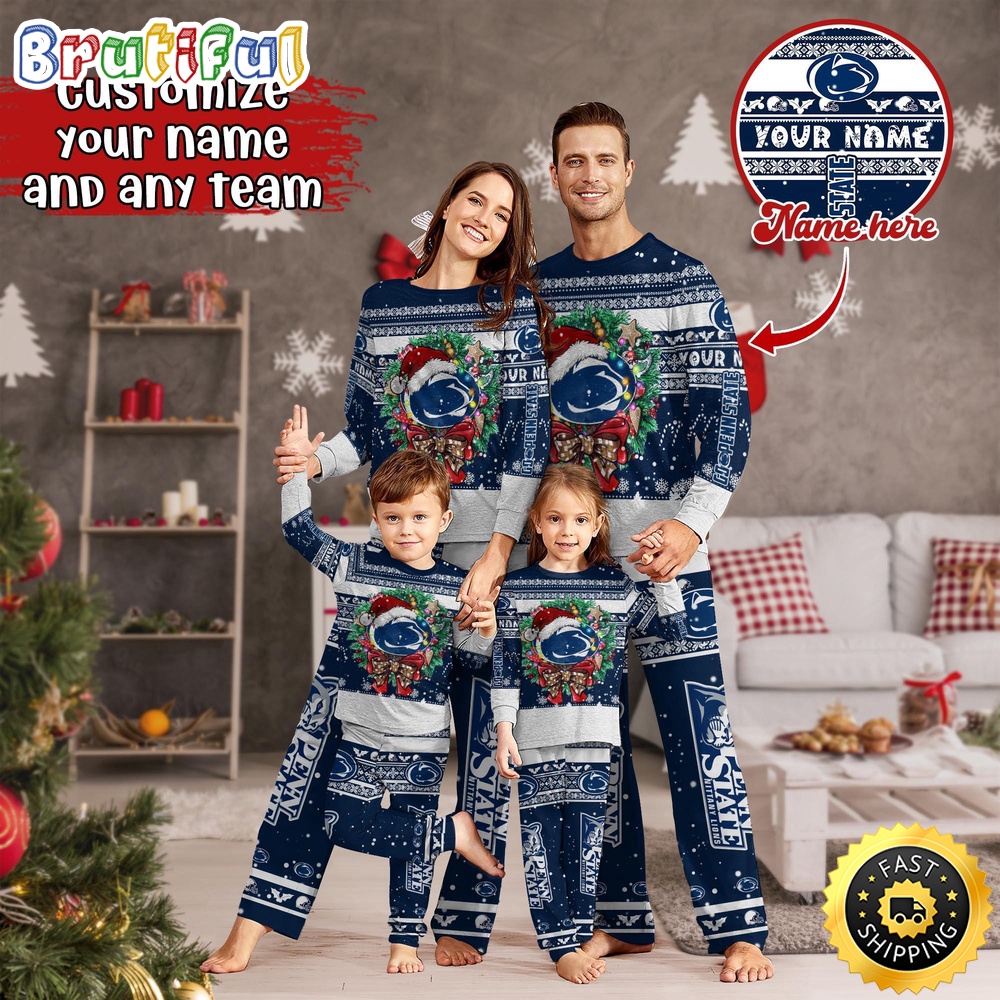 Personalized NCAA Penn State Nittany Lions Pajamas Xmas For Sports Fan