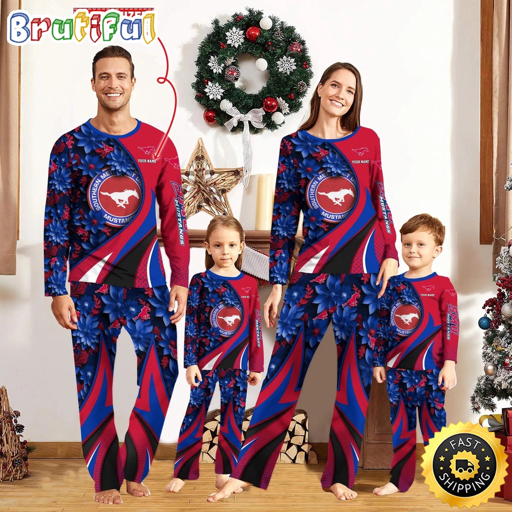 Personalized NCAA SMU Mustangs Pajamas Flower For Sport Family
