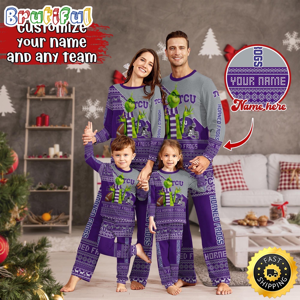 Personalized NCAA TCU Horned Frogs Pajamas Xmas For Sport Family