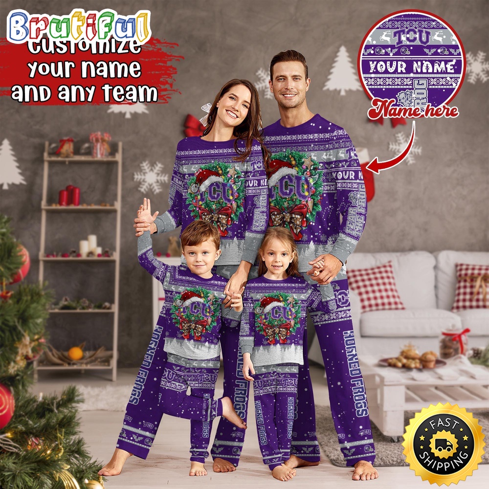 Personalized NCAA TCU Horned Frogs Pajamas Xmas For Sports Fan