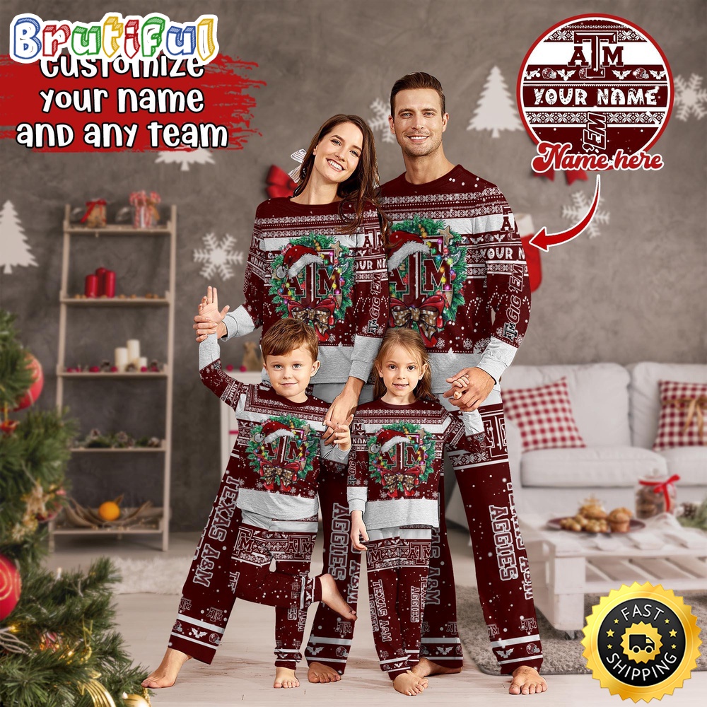 Personalized NCAA Texas A&ampM Aggies Pajamas Christmas Pajamas For Sports Fan