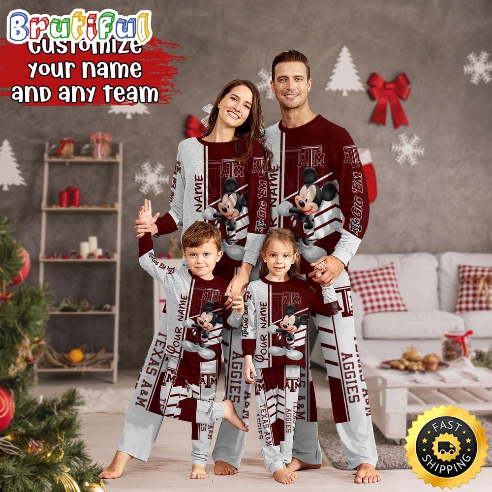 Personalized NCAA Texas A&ampM Aggies Pajamas Mickey Mouse For Family