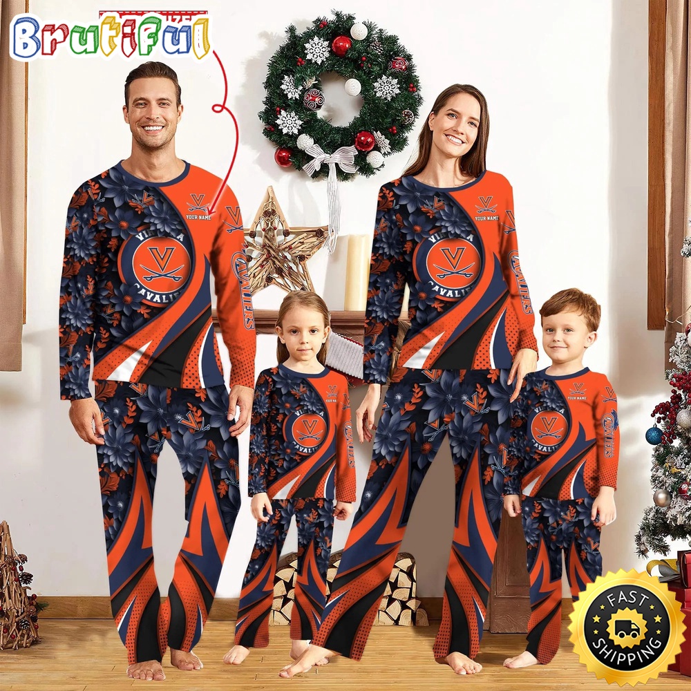 Personalized NCAA Virginia Cavaliers Pajamas Flower For Sport Family