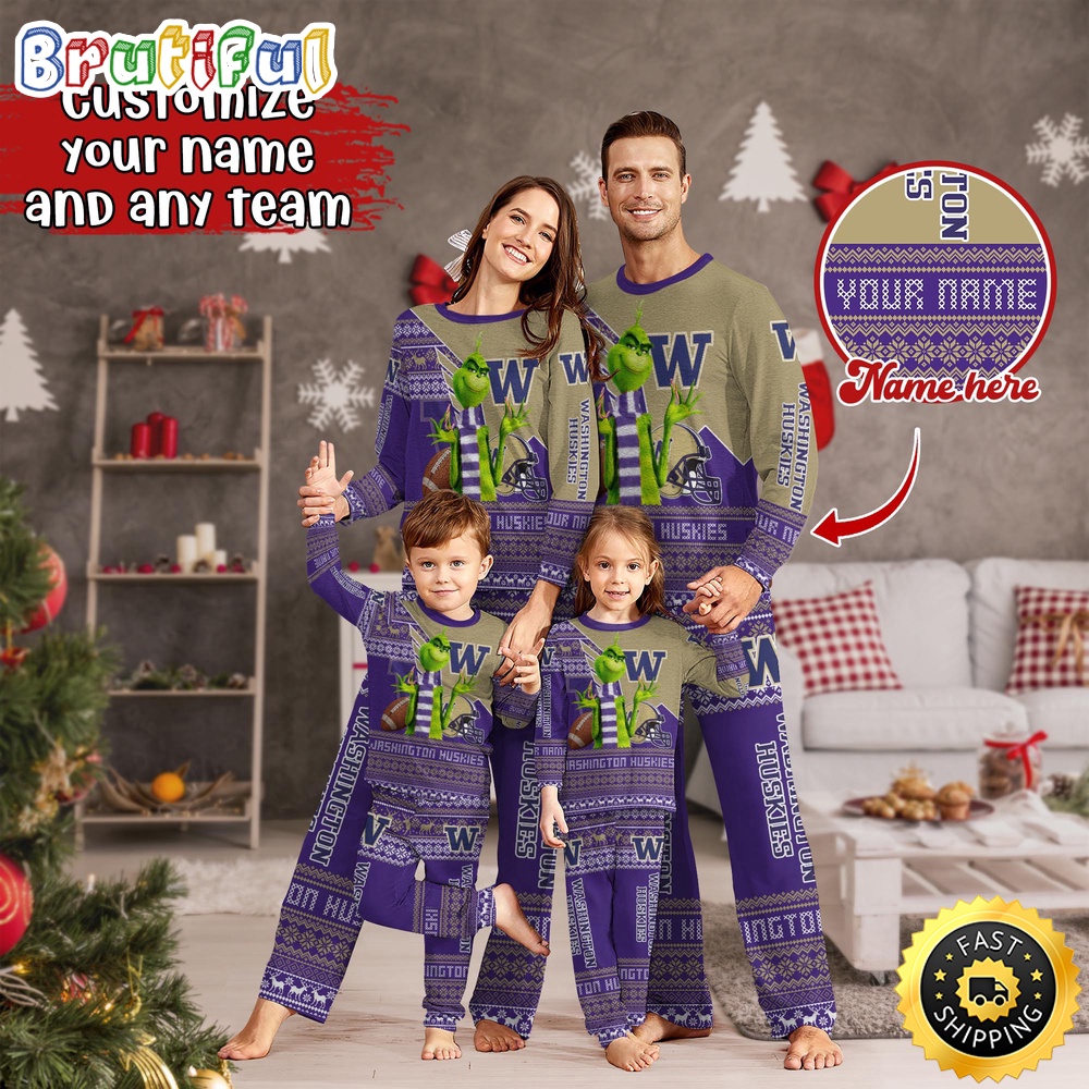 Personalized NCAA Washington Huskies Pajamas Xmas For Sport Family