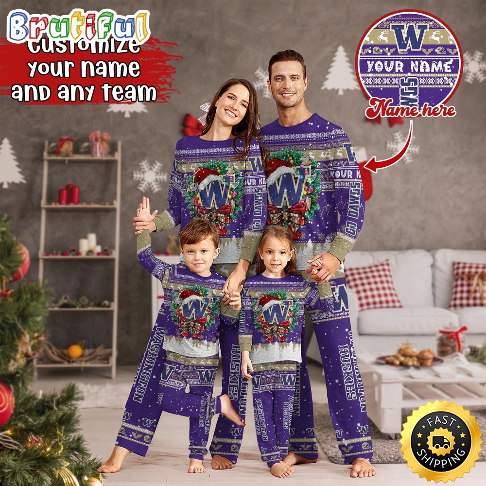 Personalized NCAA Washington Huskies Pajamas Xmas For Sports Fan